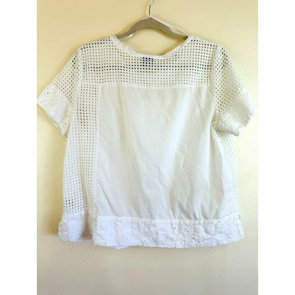 Stylus Crochet Lace Eyelet Patchwork Short Sleeve Shirt crewneck, Size XL